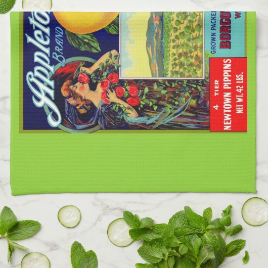 Linge De Cuisine vers 1900 Appleton Apples crate étiquette print (Plié)