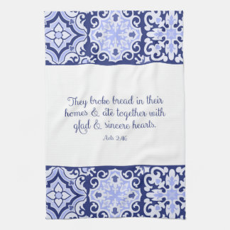 Linge De Cuisine Verset Bible Bleu De Cobalt, Ils Ont Broyé Du Pain