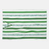 Linge De Cuisine Vert Argent Pailleté Rayé Initiales Moderne Tendan (Horizontal)