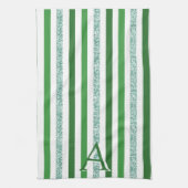 Linge De Cuisine Vert Argent Pailleté Rayé Initiales Moderne Tendan (Vertical)