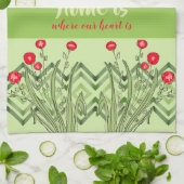 Linge De Cuisine Vert avec floral rouge (Plié)
