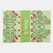 Linge De Cuisine Vert avec floral rouge (Horizontal)