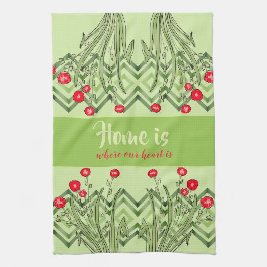 Linge De Cuisine Vert avec floral rouge (Vertical)
