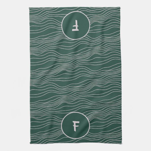 Linge De Cuisine Vert Blanc dessiné à la main ligne ondulée plat mo (Vertical)
