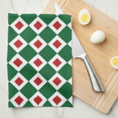 Linge De Cuisine Vert, Blanc, Diamant Rouge Motif (Quart Plié)