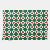 Linge De Cuisine Vert, Blanc, Diamant Rouge Motif (Horizontal)