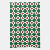 Linge De Cuisine Vert, Blanc, Diamant Rouge Motif (Vertical)