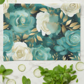 Linge De Cuisine Vert blanc or Rose Floral (Plié)