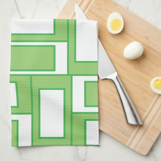 Linge De Cuisine Vert blanc Rectangles géométriques (Quart Plié)