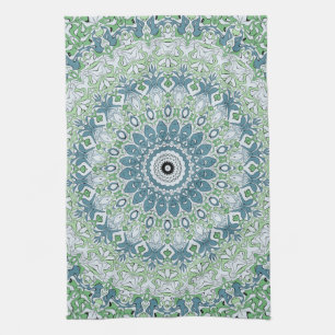 Linge De Cuisine Vert Bleu Gris Côtier Mandala Kaleidoscope