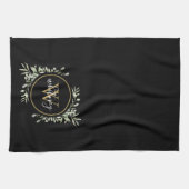 Linge De Cuisine Vert doré monogramme chic écriture noir (Horizontal)