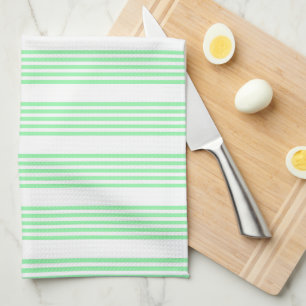 Linge De Cuisine Vert et blanc cinq bandes motif