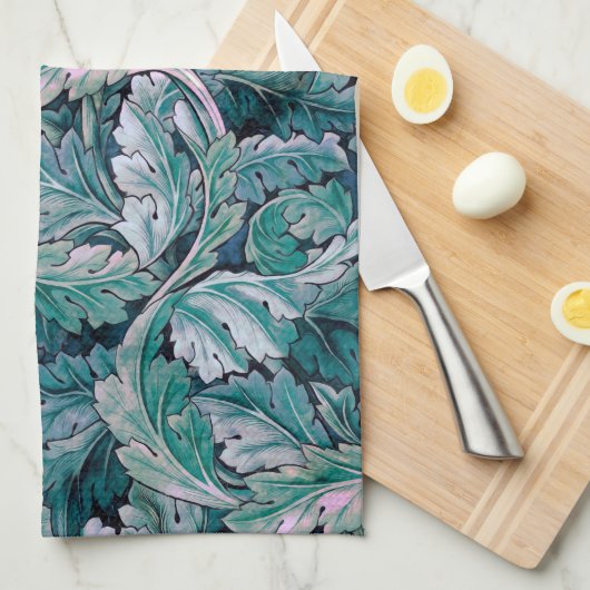 Linge De Cuisine Vert et Turquoise Feuilles Morris (Quart Plié)