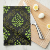 Linge De Cuisine Vert floral de papier peint (Quart Plié)