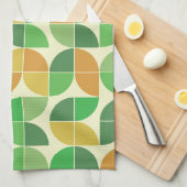 Linge De Cuisine Vert floral géométrique du milieu du siècle rétro (Quart Plié)