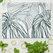 Linge De Cuisine vert foncé & turquoise monstère feuilles & lys con (Plié)