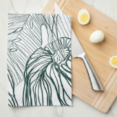 Linge De Cuisine vert foncé & turquoise monstère feuilles & lys con (Quart Plié)