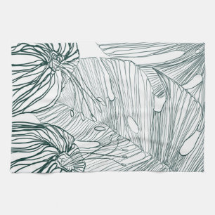 Linge De Cuisine vert foncé & turquoise monstère feuilles & lys con
