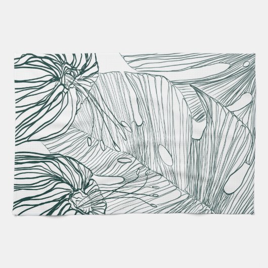 Linge De Cuisine vert foncé & turquoise monstère feuilles & lys con (Horizontal)