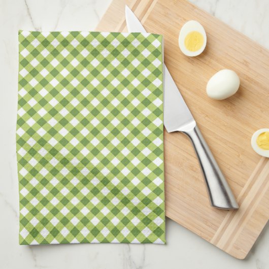 Linge De Cuisine Vert Gingham Blanc Simple (Quart Plié)