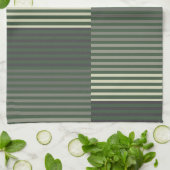 Linge De Cuisine Vert, Gris, Noir, Crème Rayures (Plié)