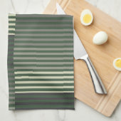 Linge De Cuisine Vert, Gris, Noir, Crème Rayures (Quart Plié)