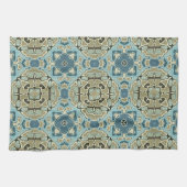 Linge De Cuisine Vert gris Turquoise bleu ocre Hip Bohême Bali Art (Horizontal)
