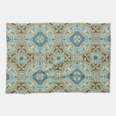 Linge De Cuisine Vert gris Turquoise bleu ocre Hip Bohême Bali Art (Horizontal)