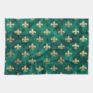 Linge De Cuisine Vert Grunge Velours Fleur De Lis Mardi Gras
