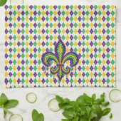 Linge De Cuisine Vert jaune pourpre Mardi Gras fleur de lis (Plié)