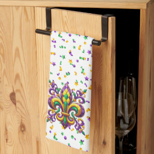 Linge De Cuisine Vert jaune pourpre Mardi Gras fleur de lis