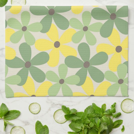 Linge De Cuisine Vert Jaune Tropical Floral Botanique Été (Plié)