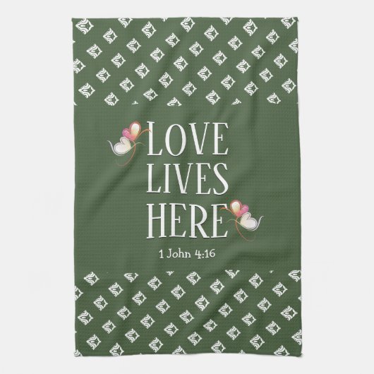 Linge De Cuisine Vert | LOVE LIVES ICI | Personnalisable (Vertical)