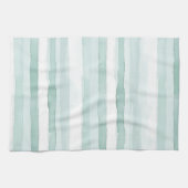 Linge De Cuisine Vert Menthe Mousse de Mer Rayures Blanches de Plag (Horizontal)
