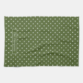 Linge De Cuisine Vert olive et pois blancs avec nom (Horizontal)