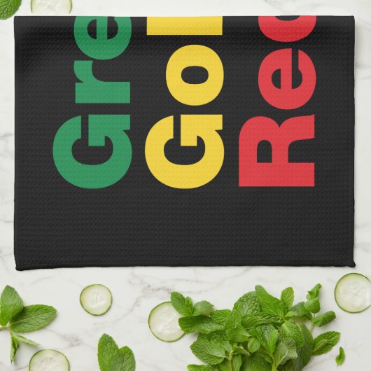 Linge De Cuisine Vert, Or & Rouge. (Plié)