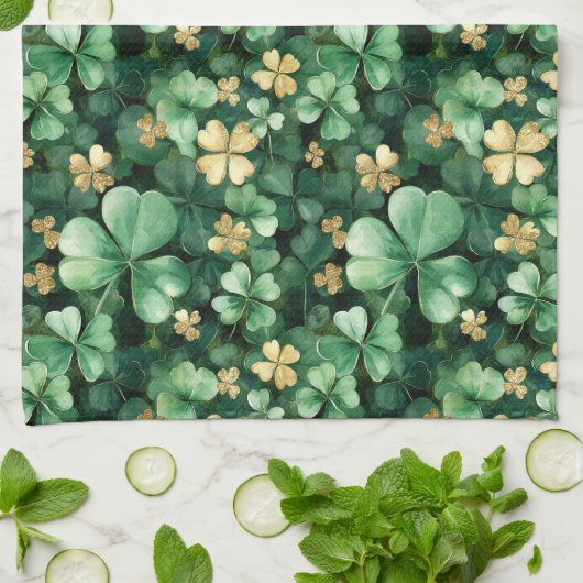 Linge De Cuisine Vert Or Shamrock Fête de la Saint-Patrick (Plié)