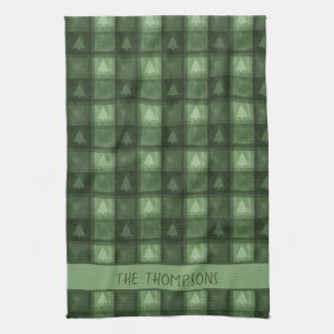 Linge De Cuisine Vert Plaid Noël Avec Nom de Famille Personnalisé