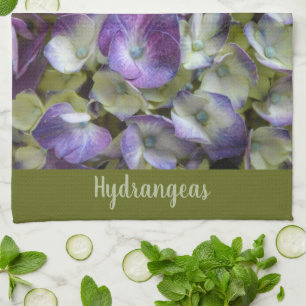 Linge De Cuisine Vert pourpre et crème Hydrangée Belle florale
