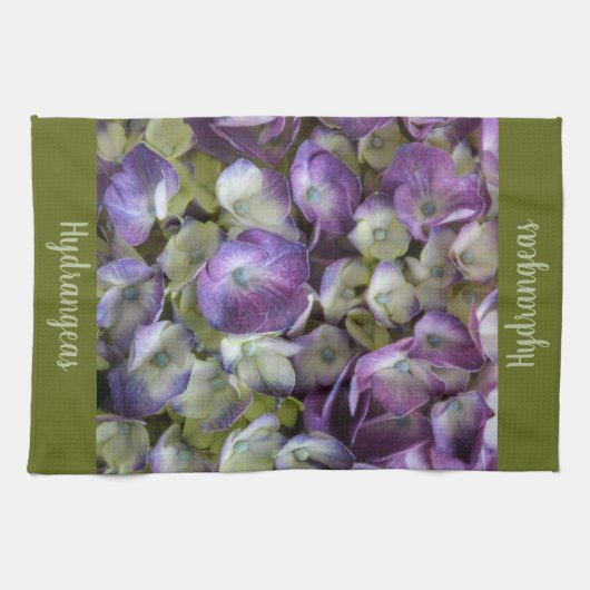 Linge De Cuisine Vert pourpre et crème Hydrangée Belle florale (Horizontal)