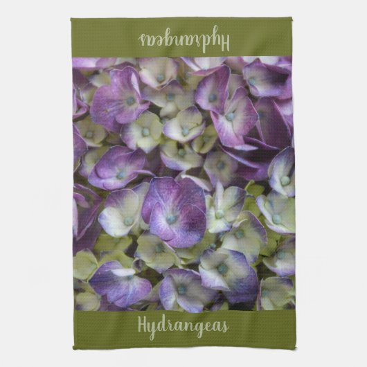 Linge De Cuisine Vert pourpre et crème Hydrangée Belle florale (Vertical)