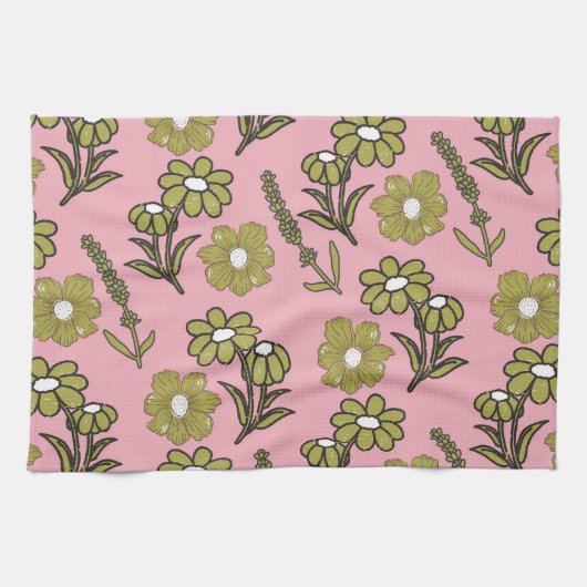 Linge De Cuisine Vert rose Tropical Floral Botanique Printemps été (Horizontal)