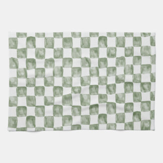 Linge De Cuisine Vert sauge clair damier aquarelle