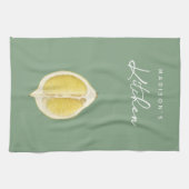 Linge De Cuisine Vert sauge & écriture citron Cuisine Nom personnal (Horizontal)
