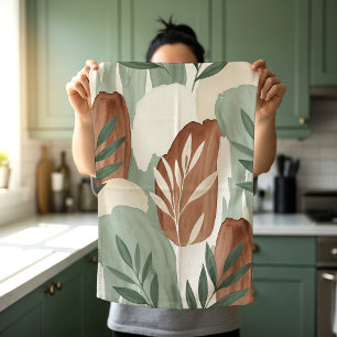 Linge De Cuisine Vert sauge et lait d'avoine aquarelle biologique B
