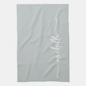 Linge De Cuisine Vert Sauge Monogramme Nom Calligraphie Script (Vertical)