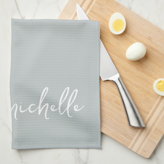 Linge De Cuisine Vert sauge Monogramme Nom Calligraphie Script Or (Quart Plié)