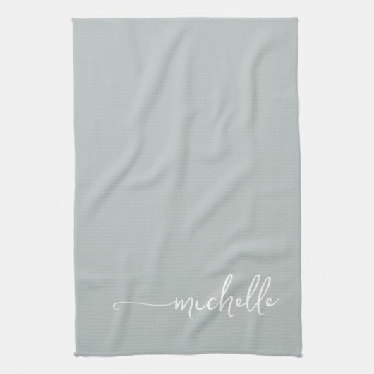 Linge De Cuisine Vert sauge Monogramme Nom Calligraphie Script Or (Vertical)