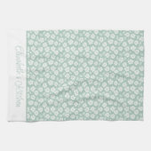 Linge De Cuisine Vert sauge Pastel Clair Fleurs Bohèmes Blanches (Horizontal)