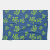 Linge De Cuisine Vert tortue sur bleu (Horizontal)